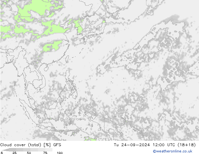 zachmurzenie (suma) GFS wto. 24.09.2024 12 UTC