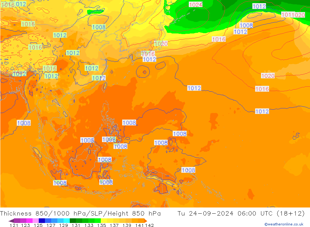 Thck 850-1000 hPa GFS  24.09.2024 06 UTC