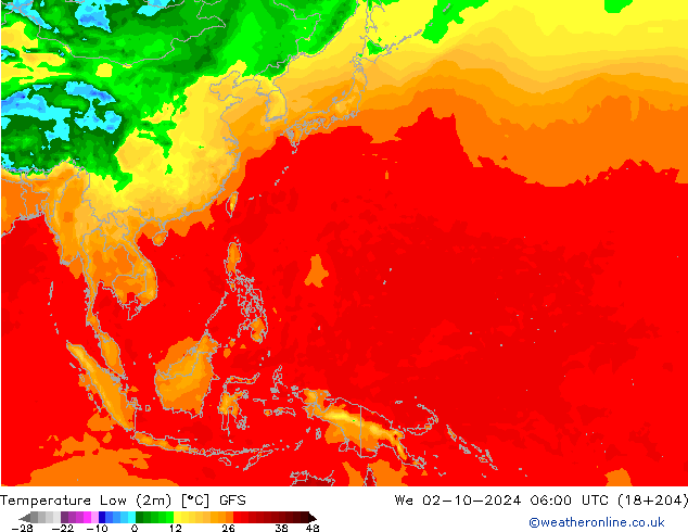 Темпер. мин. (2т) GFS ср 02.10.2024 06 UTC