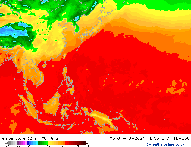 Temperature (2m) GFS Po 07.10.2024 18 UTC