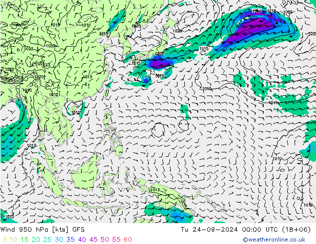 Wind 950 hPa GFS September 2024