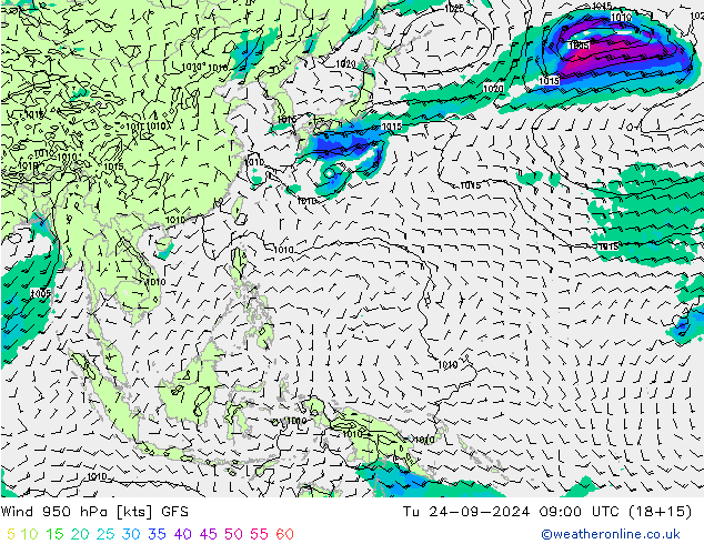 Wind 950 hPa GFS di 24.09.2024 09 UTC