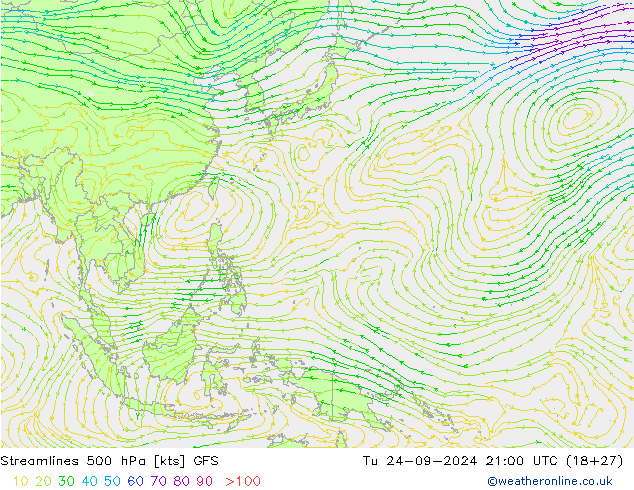 Linea di flusso 500 hPa GFS mar 24.09.2024 21 GMT