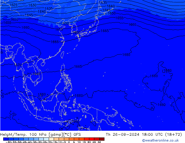 Height/Temp. 100 гПа GFS чт 26.09.2024 18 UTC
