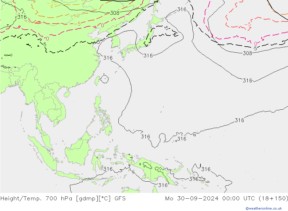 Yükseklik/Sıc. 700 hPa GFS Pzt 30.09.2024 00 UTC