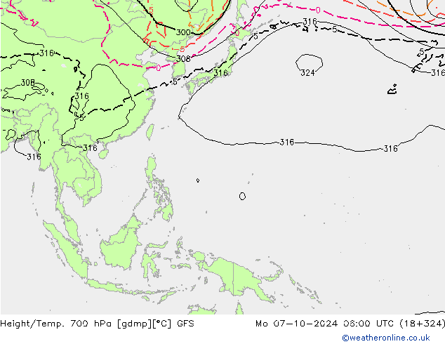 Height/Temp. 700 hPa GFS lun 07.10.2024 06 UTC