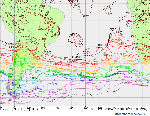 Zero termico GFS gio 26.09.2024 12 UTC