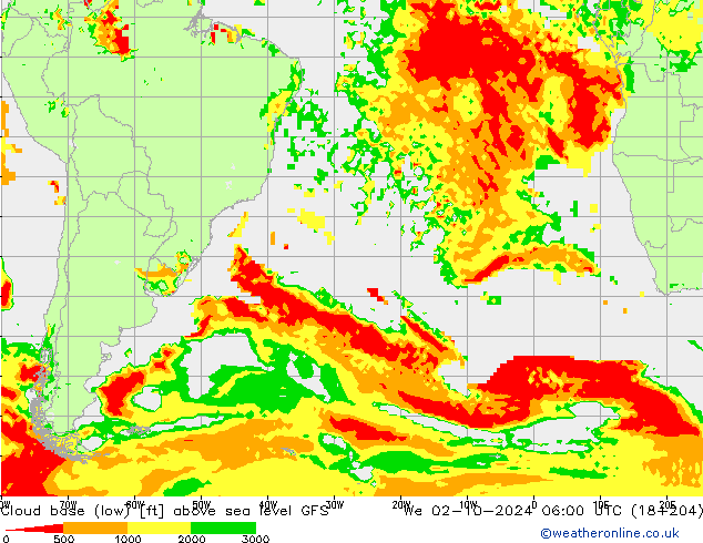 Cloud base (low) GFS mer 02.10.2024 06 UTC