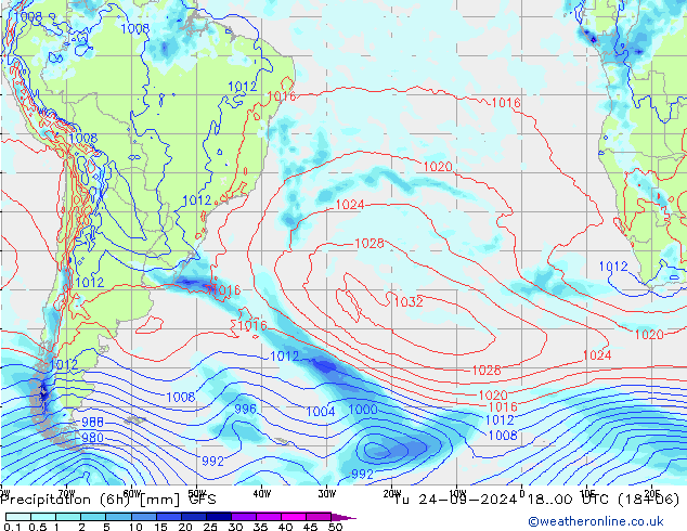 Nied. akkumuliert (6Std) GFS Di 24.09.2024 00 UTC