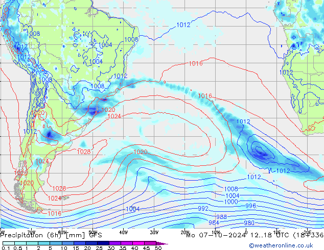 Z500/Rain (+SLP)/Z850 GFS пн 07.10.2024 18 UTC