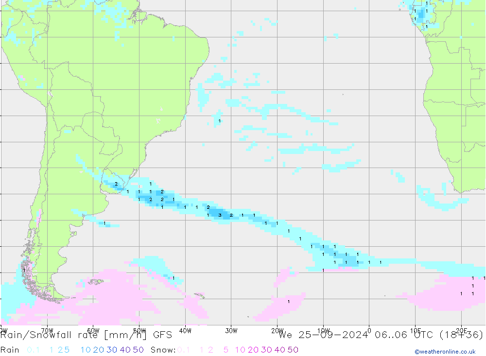 Rain/Snowfall rate GFS We 25.09.2024 06 UTC