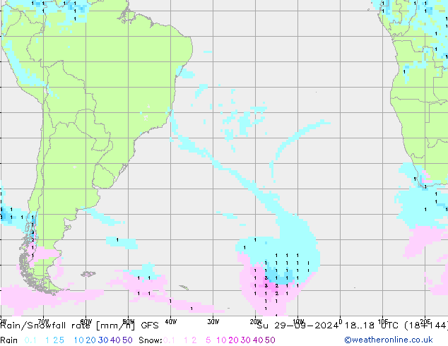 Rain/Snowfall rate GFS Su 29.09.2024 18 UTC