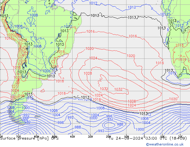 ciśnienie GFS wto. 24.09.2024 03 UTC