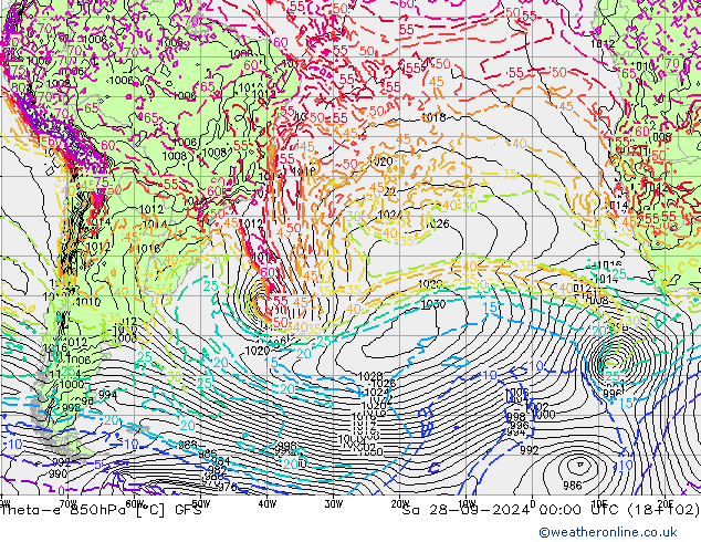 Theta-e 850hPa GFS Sáb 28.09.2024 00 UTC