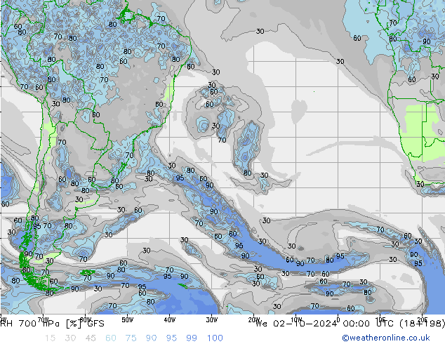 RH 700 hPa GFS We 02.10.2024 00 UTC