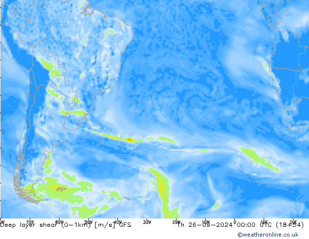 Deep layer shear (0-1km) GFS Th 26.09.2024 00 UTC