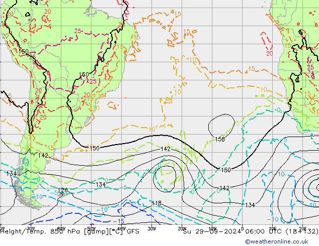 Height/Temp. 850 hPa GFS  29.09.2024 06 UTC