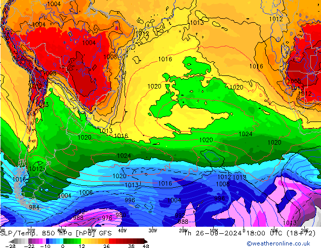 SLP/Temp. 850 hPa GFS Th 26.09.2024 18 UTC