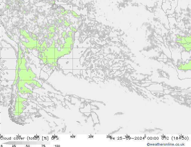 Bewolking (Totaal) GFS wo 25.09.2024 00 UTC