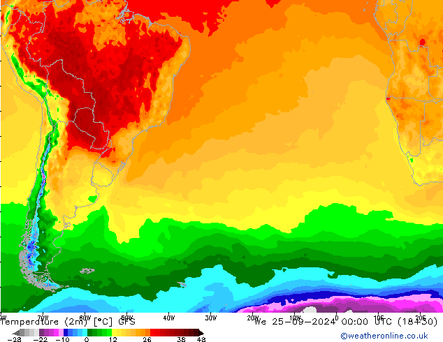 Temperature (2m) GFS We 25.09.2024 00 UTC