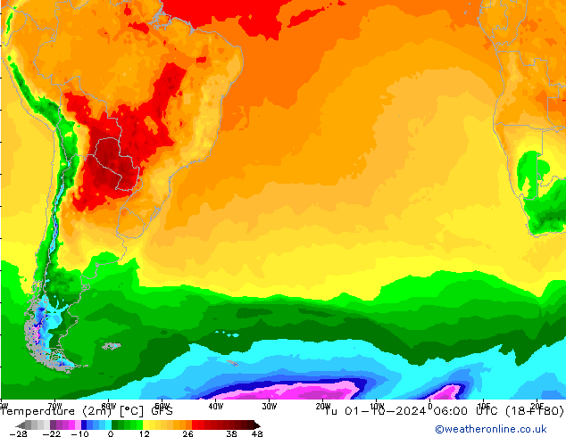 Sıcaklık Haritası (2m) GFS Sa 01.10.2024 06 UTC