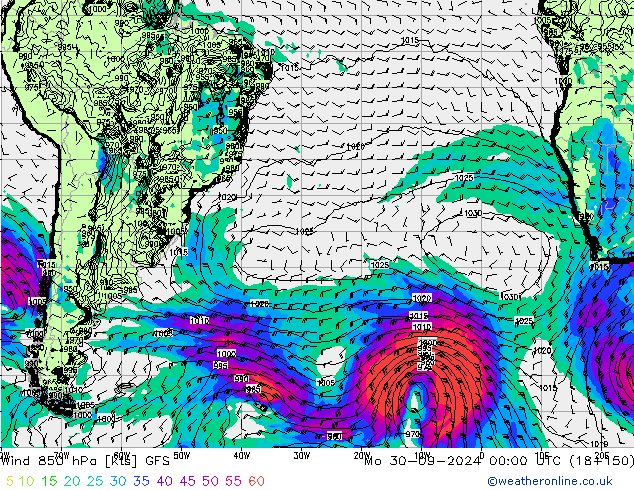 Wind 850 hPa GFS Mo 30.09.2024 00 UTC