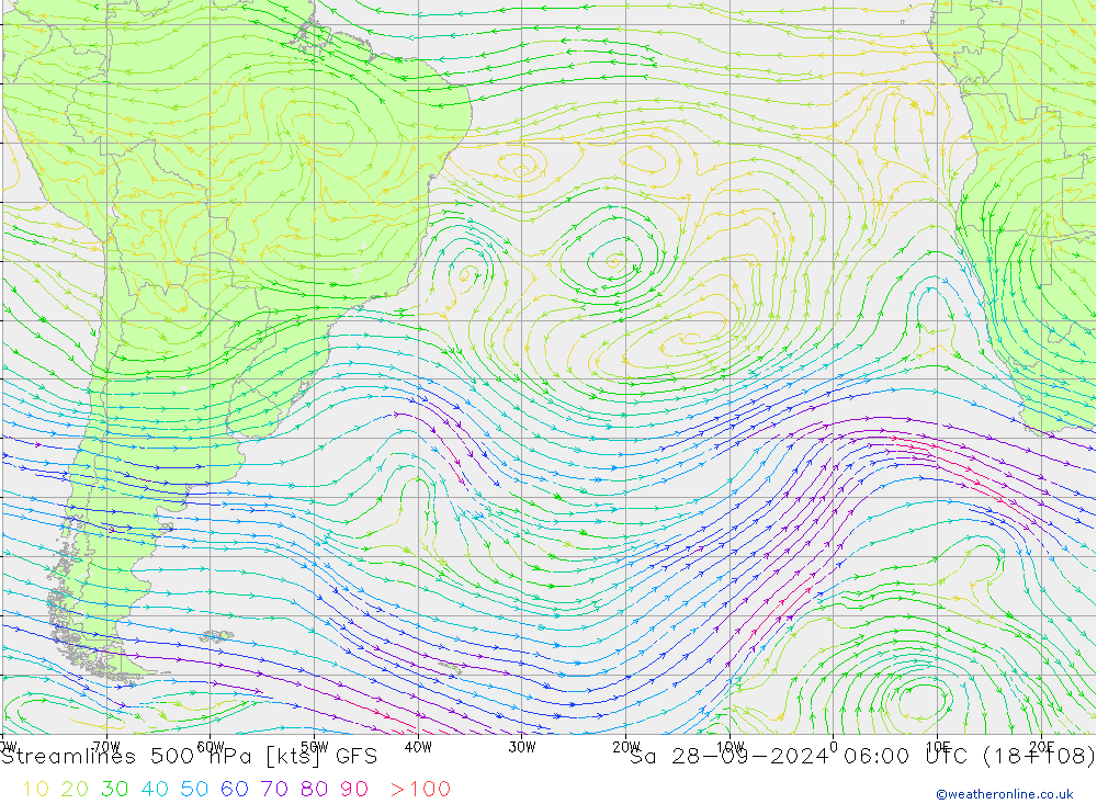 Rüzgar 500 hPa GFS Cts 28.09.2024 06 UTC