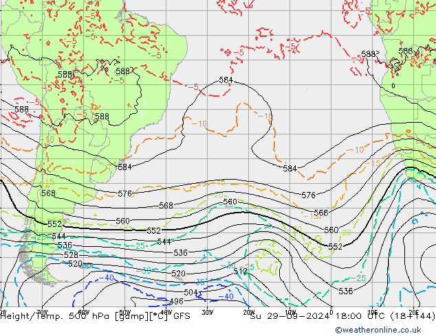 Height/Temp. 500 hPa GFS nie. 29.09.2024 18 UTC