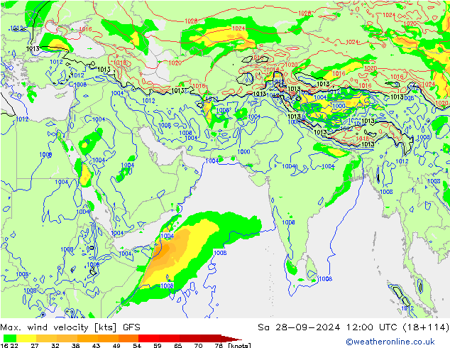 Max. wind velocity GFS sab 28.09.2024 12 UTC