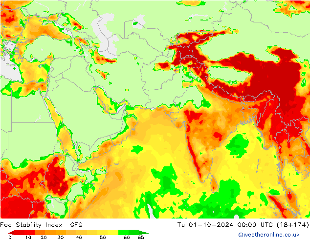 Fog Stability Index GFS Tu 01.10.2024 00 UTC