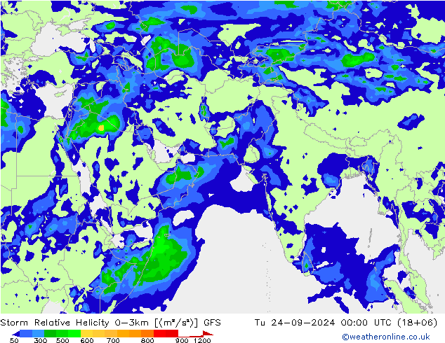 Storm Relative Helicity GFS Sa 24.09.2024 00 UTC