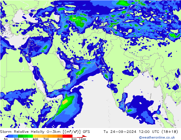 Storm Relative Helicity GFS Tu 24.09.2024 12 UTC