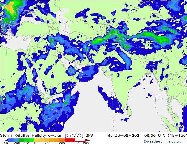 Storm Relative Helicity GFS  30.09.2024 06 UTC