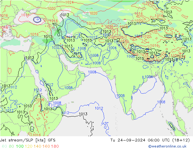 Jet stream/SLP GFS Tu 24.09.2024 06 UTC