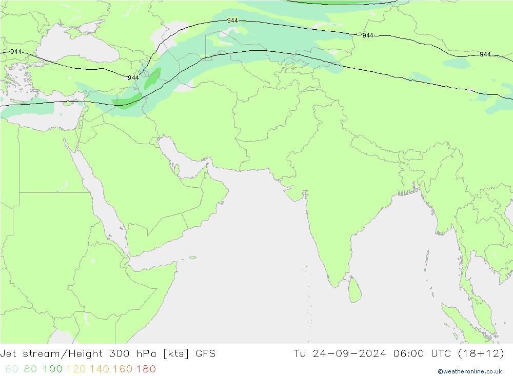 Jet stream/Height 300 hPa GFS Út 24.09.2024 06 UTC