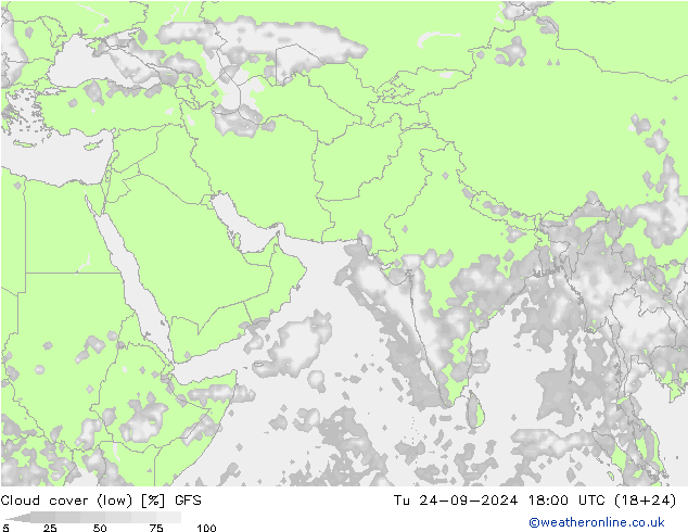 zachmurzenie (niskie) GFS wto. 24.09.2024 18 UTC