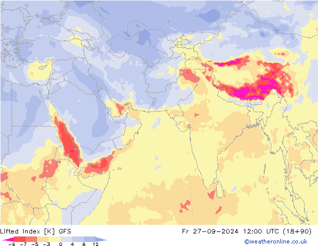 Lifted Index GFS Fr 27.09.2024 12 UTC