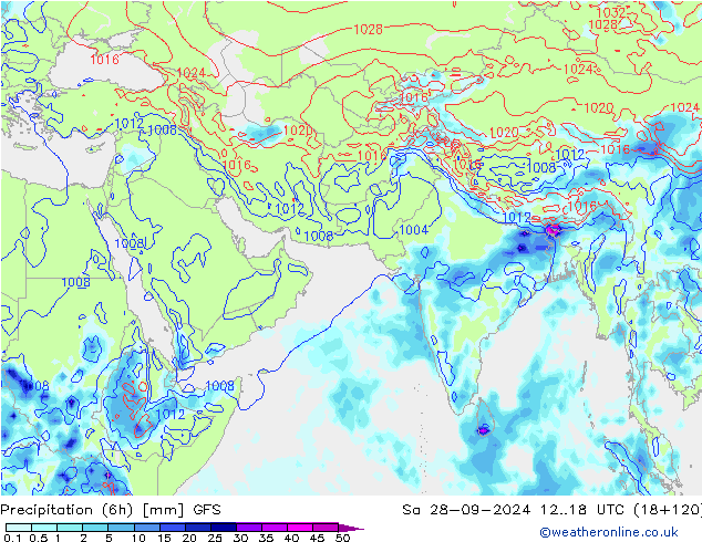 Précipitation (6h) GFS sam 28.09.2024 18 UTC