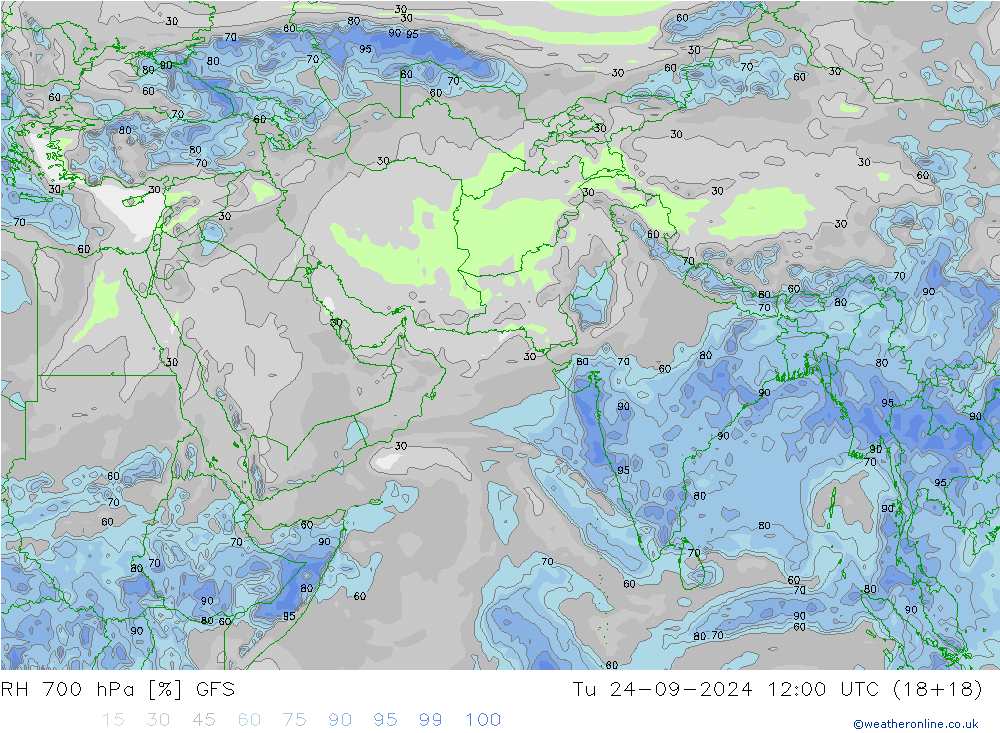 RH 700 hPa GFS Tu 24.09.2024 12 UTC