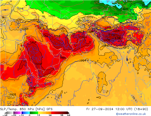 SLP/Temp. 850 hPa GFS Fr 27.09.2024 12 UTC