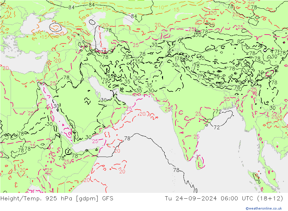 Height/Temp. 925 hPa GFS Tu 24.09.2024 06 UTC