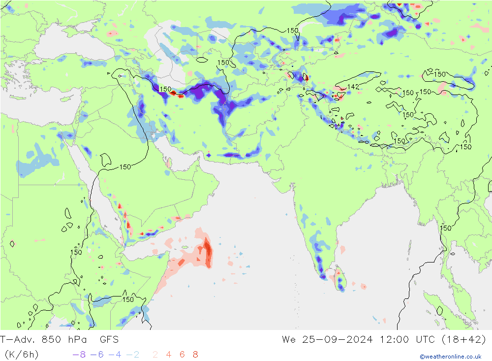 T-Adv. 850 гПа GFS ср 25.09.2024 12 UTC