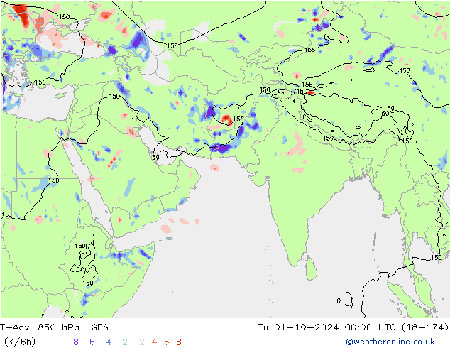 T-Adv. 850 hPa GFS di 01.10.2024 00 UTC