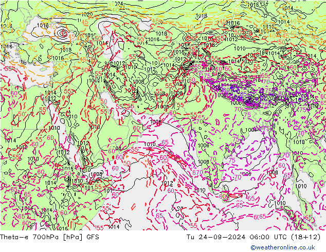 Theta-e 700hPa GFS  24.09.2024 06 UTC