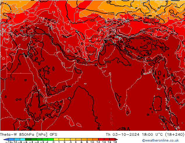 Theta-W 850hPa GFS Čt 03.10.2024 18 UTC