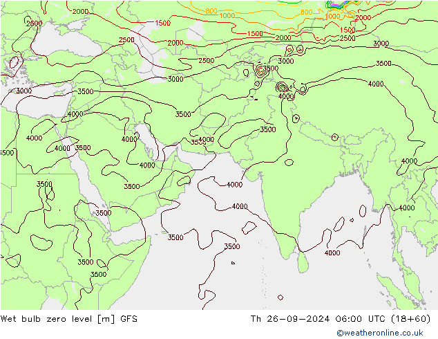 Wet bulb zero level GFS Th 26.09.2024 06 UTC