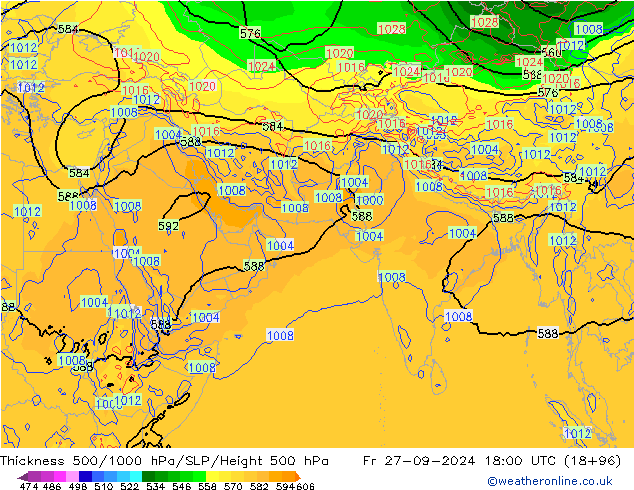 500-1000 hPa Kalınlığı GFS Cu 27.09.2024 18 UTC