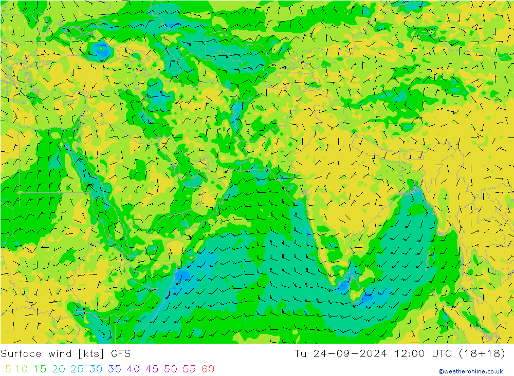 Vento 10 m GFS Ter 24.09.2024 12 UTC