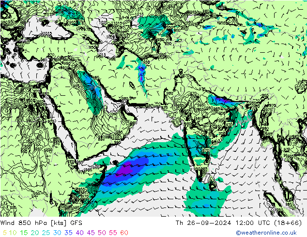 Wind 850 hPa GFS Th 26.09.2024 12 UTC