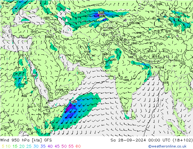 Rüzgar 950 hPa GFS Cts 28.09.2024 00 UTC